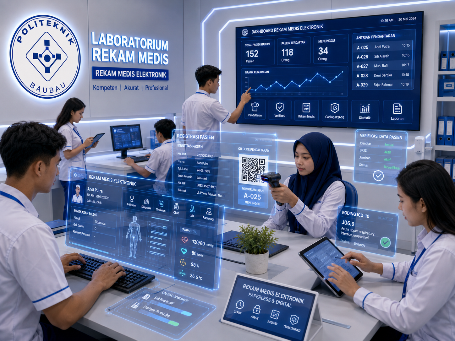 Mahasiswa Politeknik Baubau menggunakan teknologi rekam medis elektronik